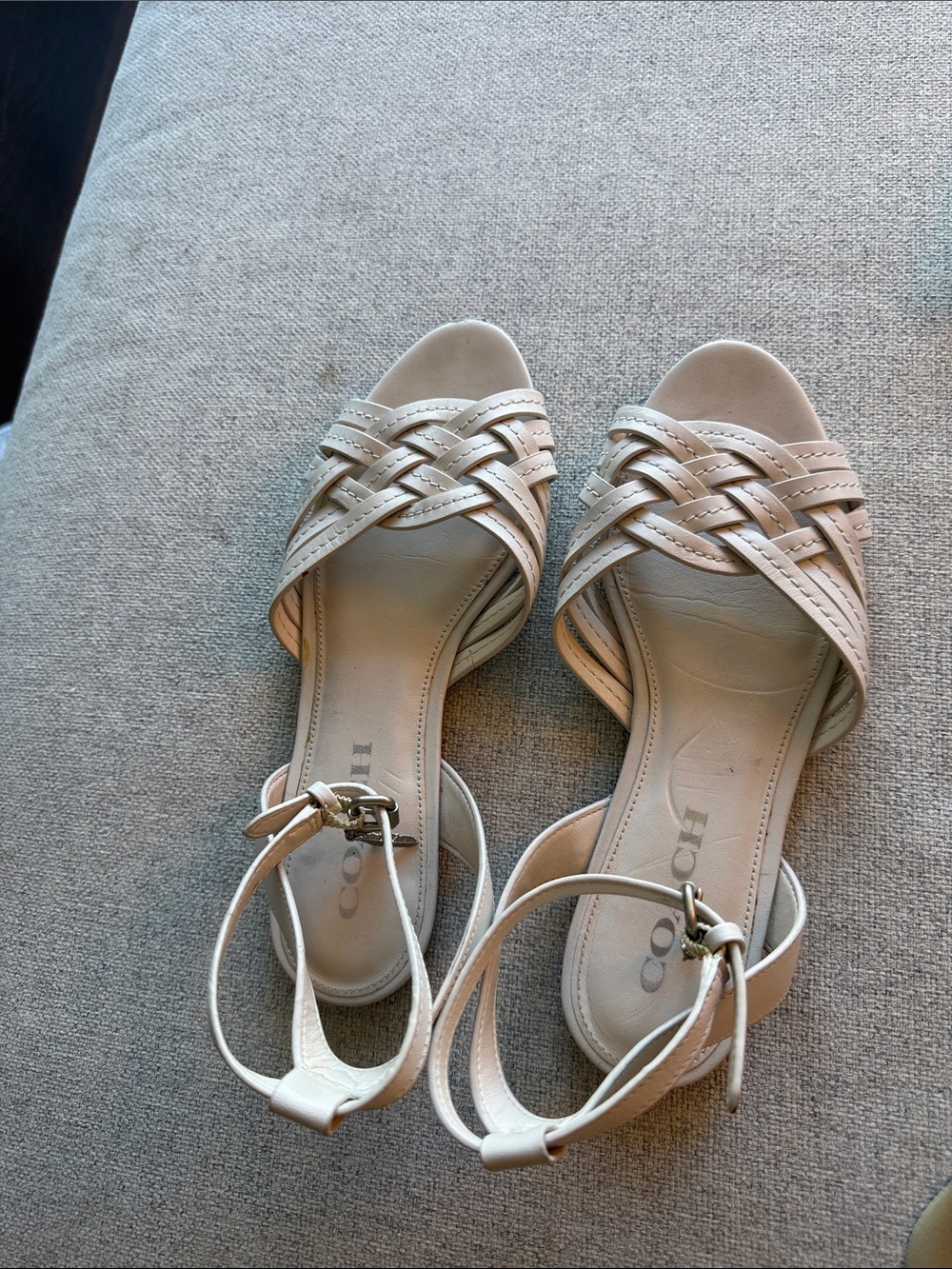 Coach Braided-Strap Cream Ankle-Strap Sandals